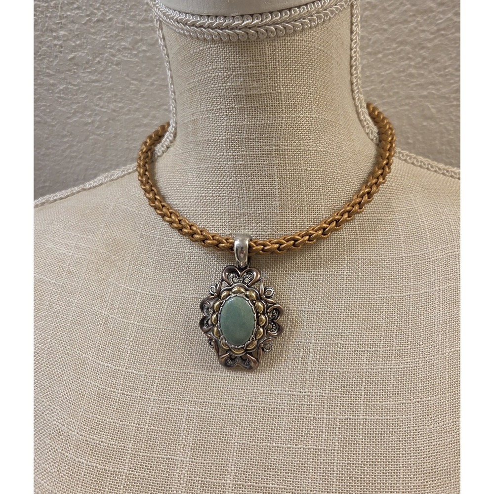 Carolyn Pollack Sincere Radiance Green Turquoise Enhancer Mixed Metal & Leather
